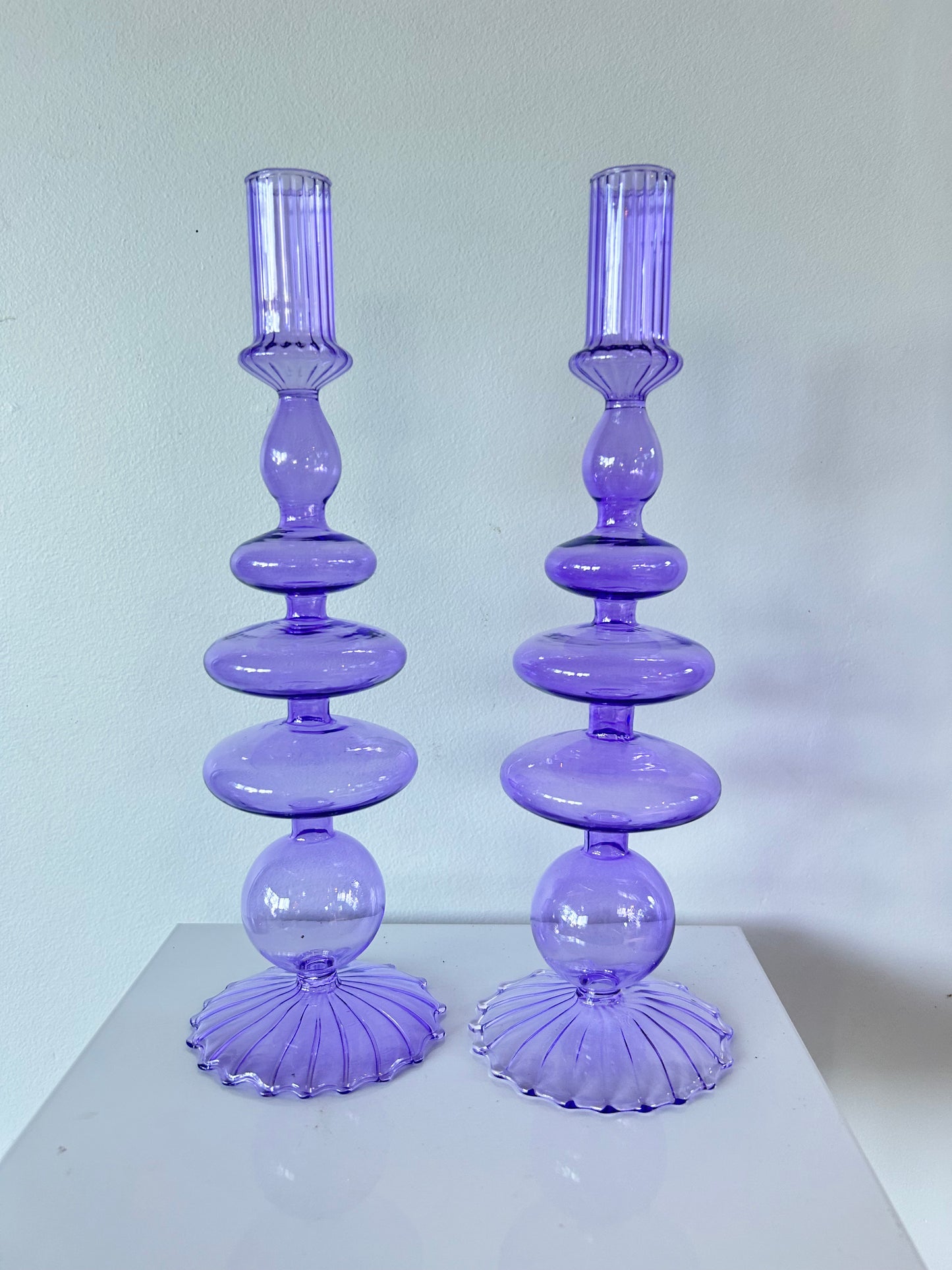 VIOLET WAVE GLASS CANDLE HOLDER