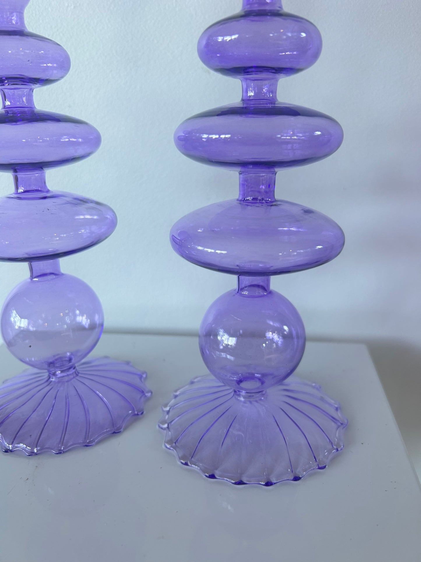 VIOLET WAVE GLASS CANDLE HOLDER