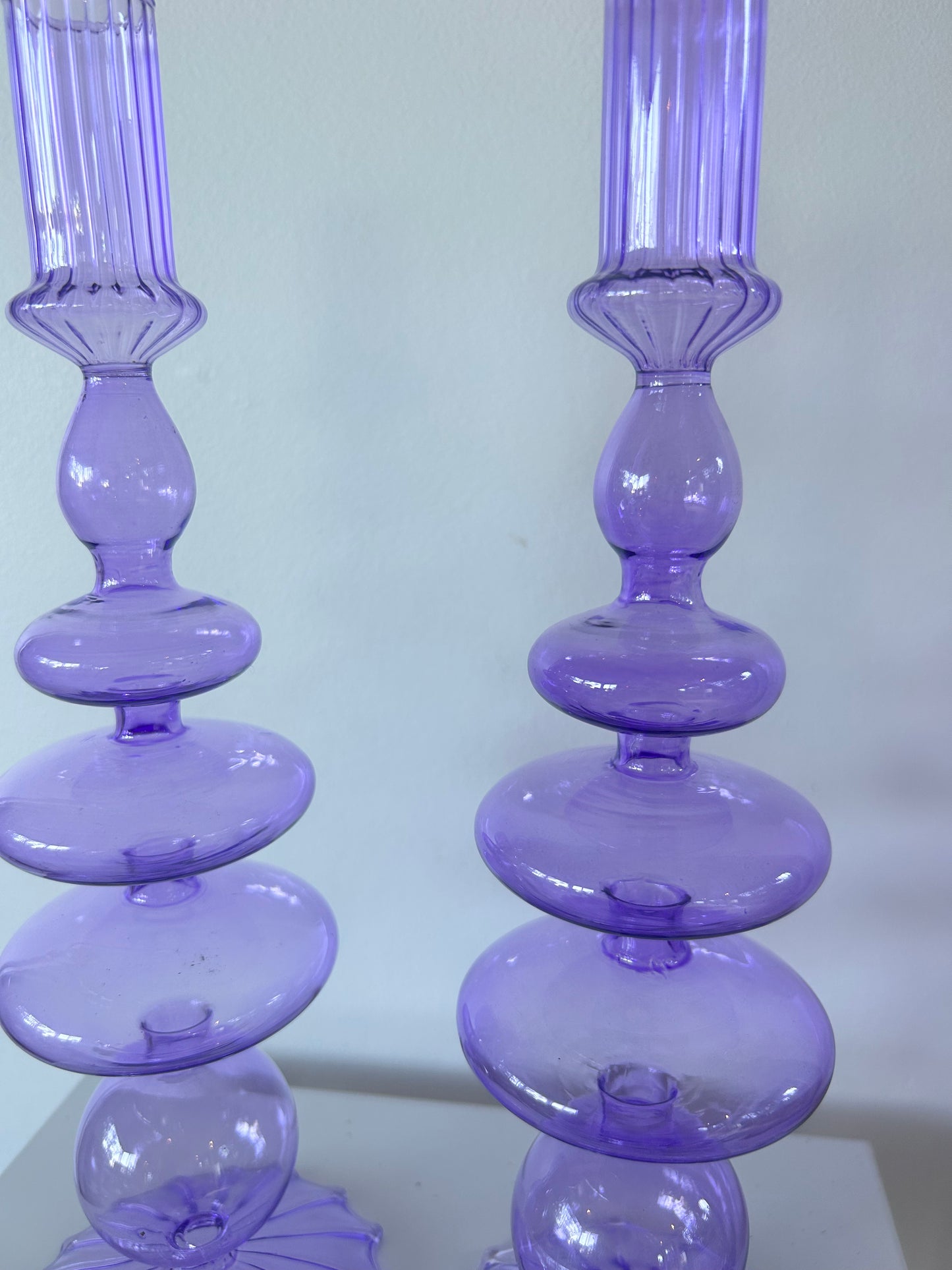 VIOLET WAVE GLASS CANDLE HOLDER