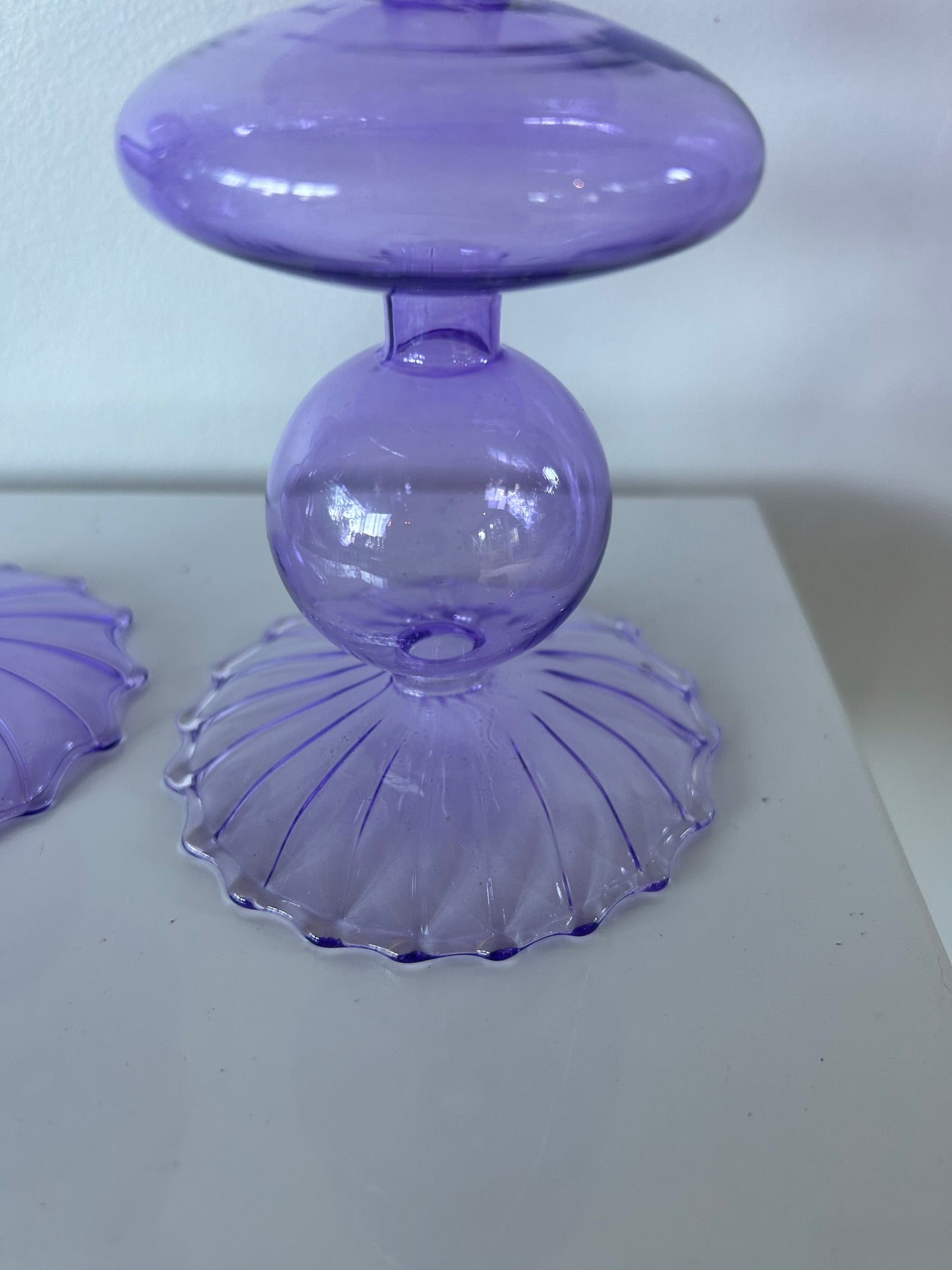 VIOLET WAVE GLASS CANDLE HOLDER