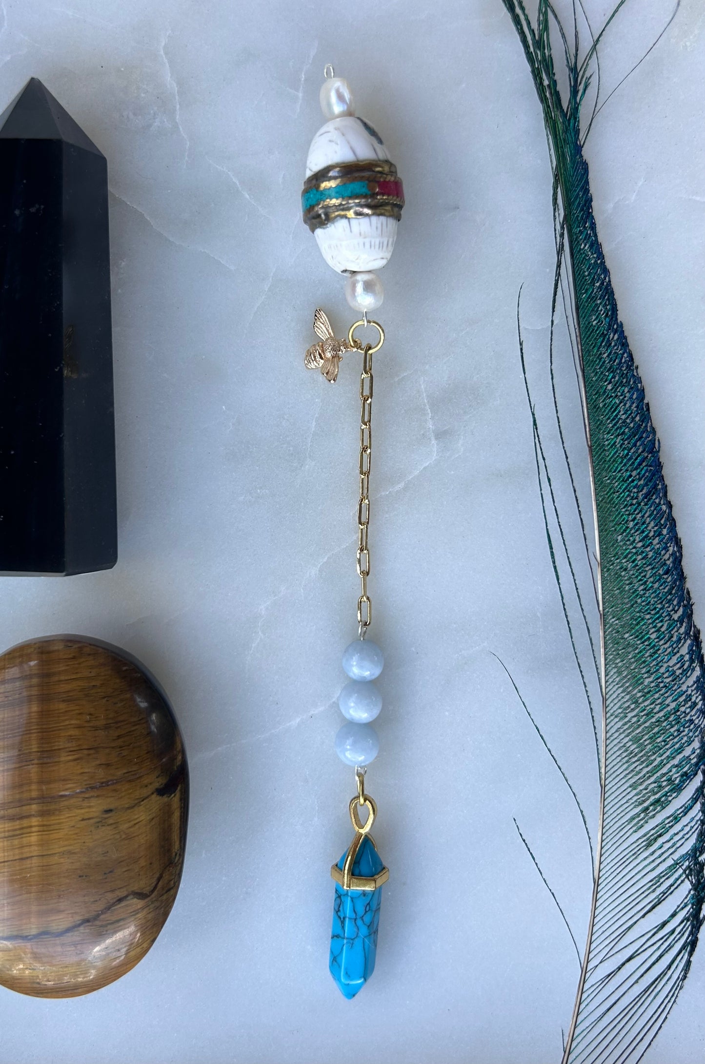 🐝 The Honeyed Oracle Pendulum - Pearl, Turquoise Howlite