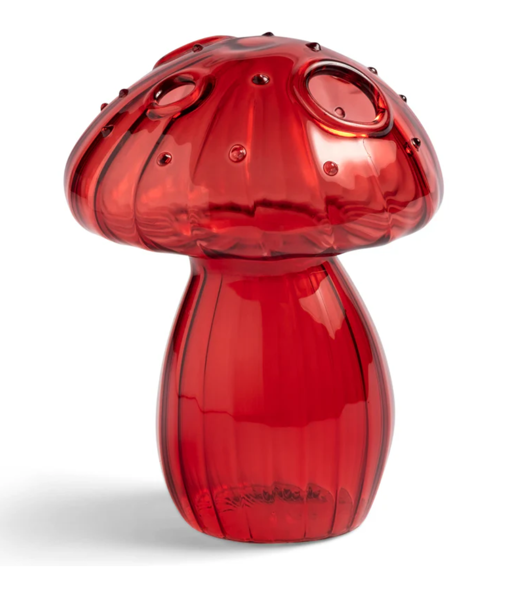 RED GLASS MUSHROOM VASE